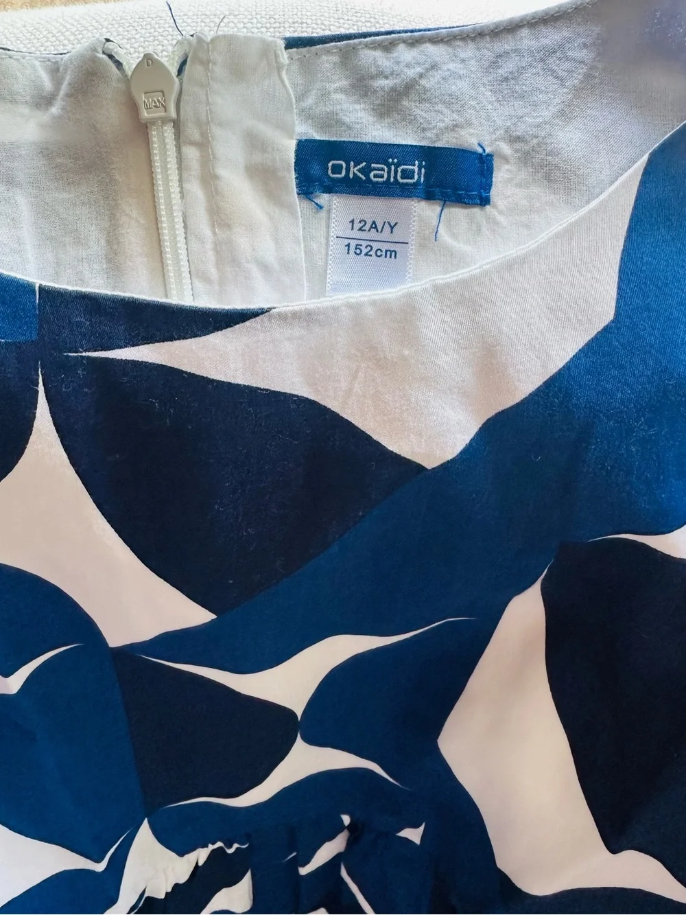 Okaidi dress. Blue graphic. 100% cotton